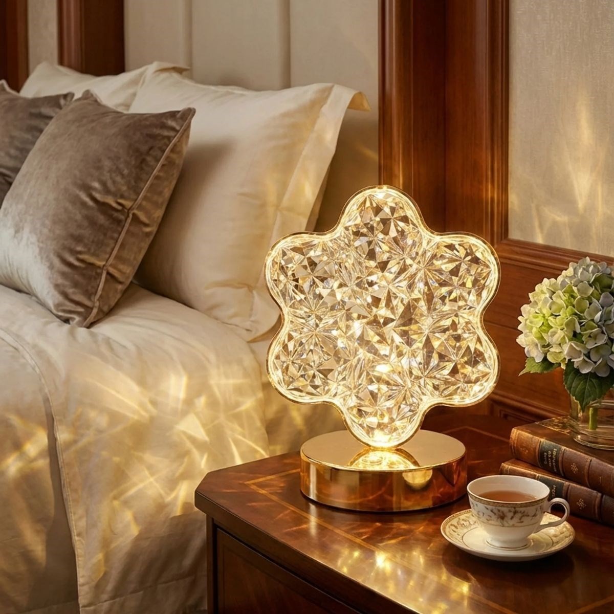 Çiçek Model Kristal LED Masa Lambası – Dokunmatik, 3 Renk Işık Modlu, Şarjlı Mini Dekoratif Gece Lambası (5563) #2