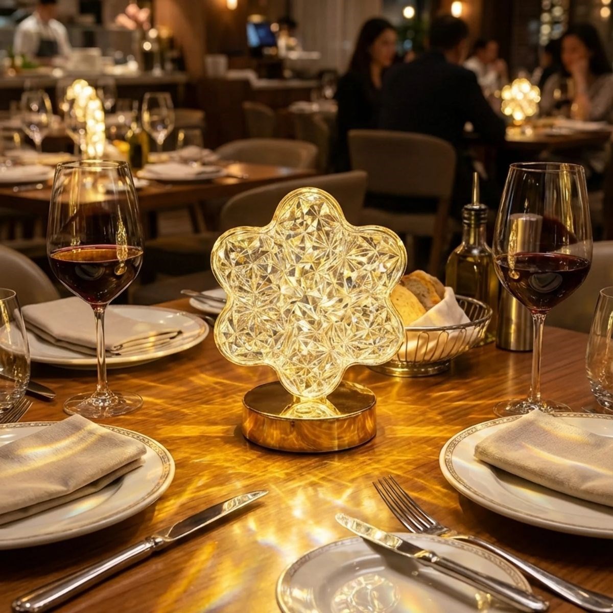 Çiçek Model Kristal LED Masa Lambası – Dokunmatik, 3 Renk Işık Modlu, Şarjlı Mini Dekoratif Gece Lambası (5563) #3