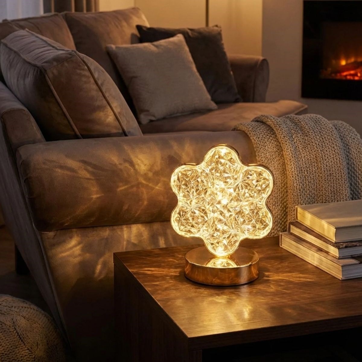 Çiçek Model Kristal LED Masa Lambası – Dokunmatik, 3 Renk Işık Modlu, Şarjlı Mini Dekoratif Gece Lambası (5563) #4