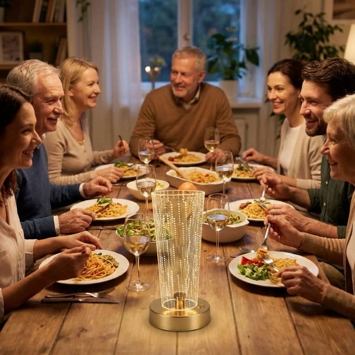 Zylindrische Kristall-Punkt-LED-Tischlampe – Gold-Basis, Touchscreen, 3-Farb-Lichtmodi, Aufladbar (5563) #3