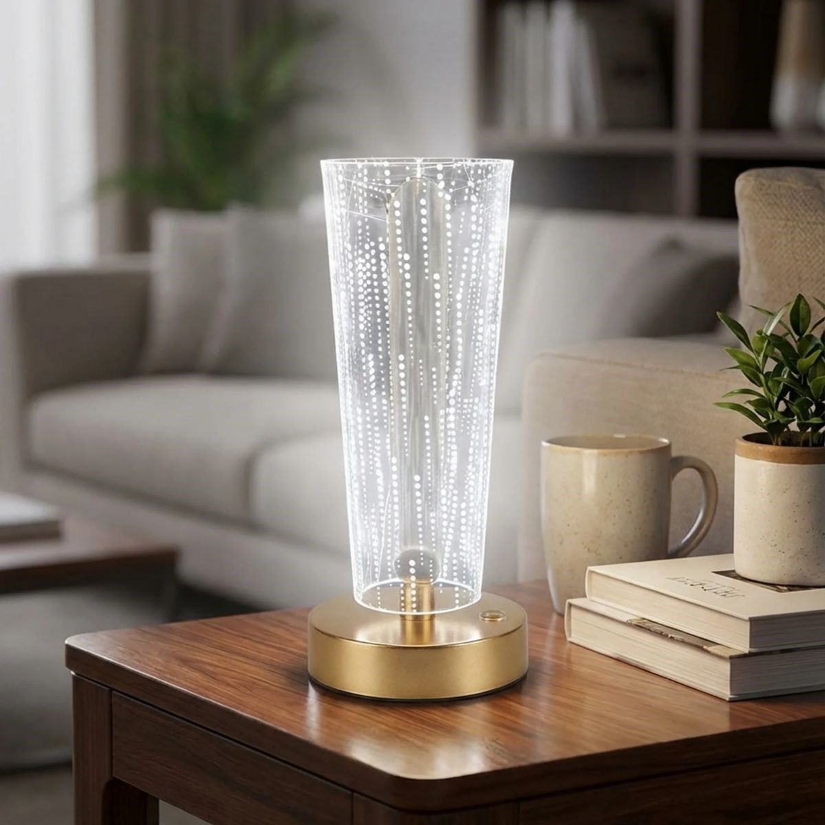 Zylindrische Kristall-Punkt-LED-Tischlampe – Gold-Basis, Touchscreen, 3-Farb-Lichtmodi, Aufladbar (5563) #4