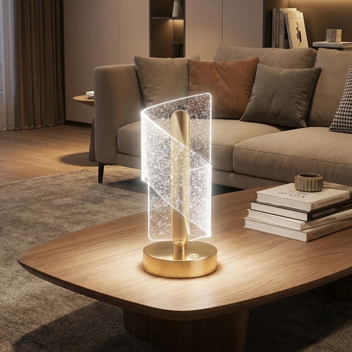 Çapraz Kavisli Kristal Simli LED Masa Lambası – Gold Gövdeli, Dokunmatik, 3 Kademe Işık Ayarlı Şarjlı Dekoratif Lamba (5563) #3