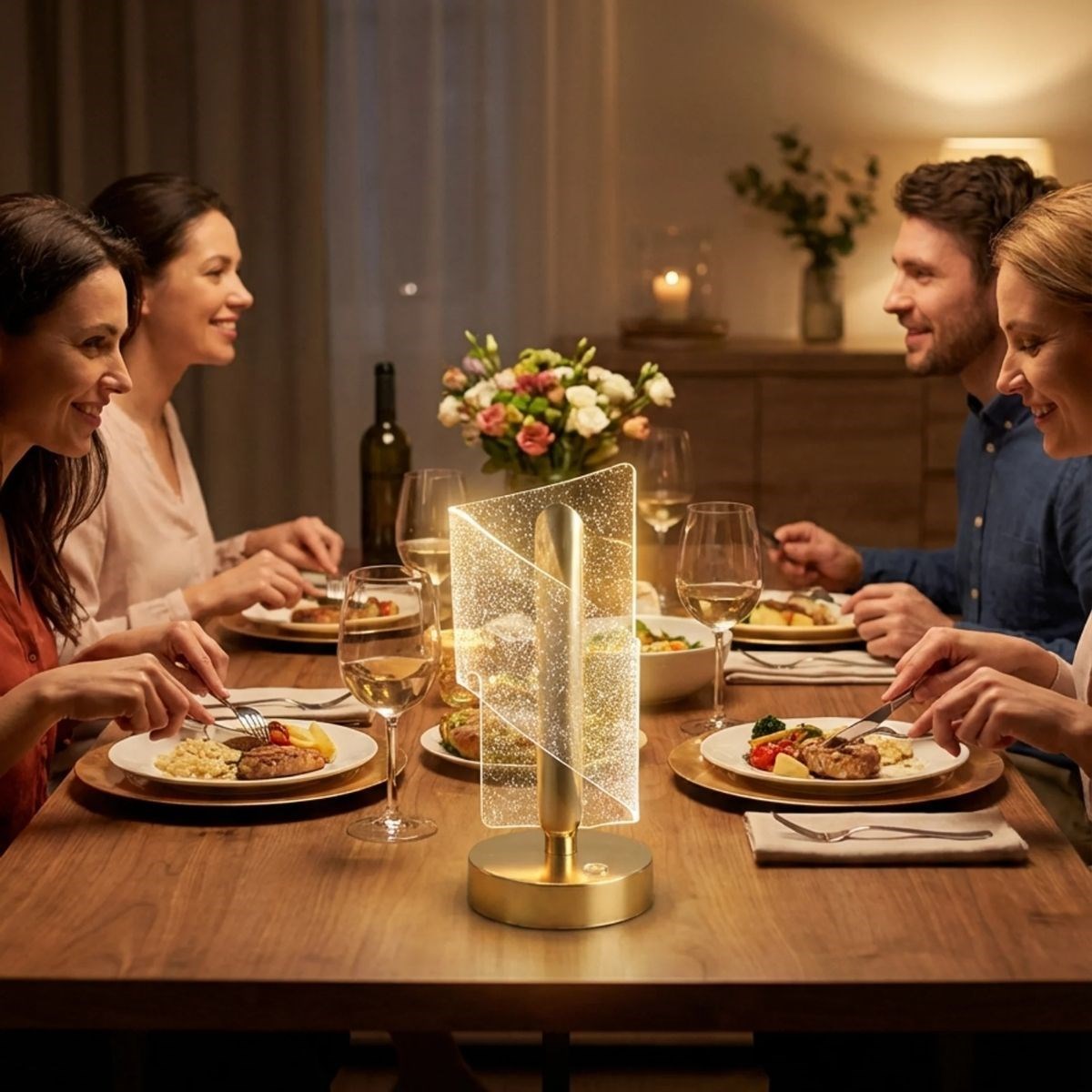 Çapraz Kavisli Kristal Simli LED Masa Lambası – Gold Gövdeli, Dokunmatik, 3 Kademe Işık Ayarlı Şarjlı Dekoratif Lamba (5563) #4