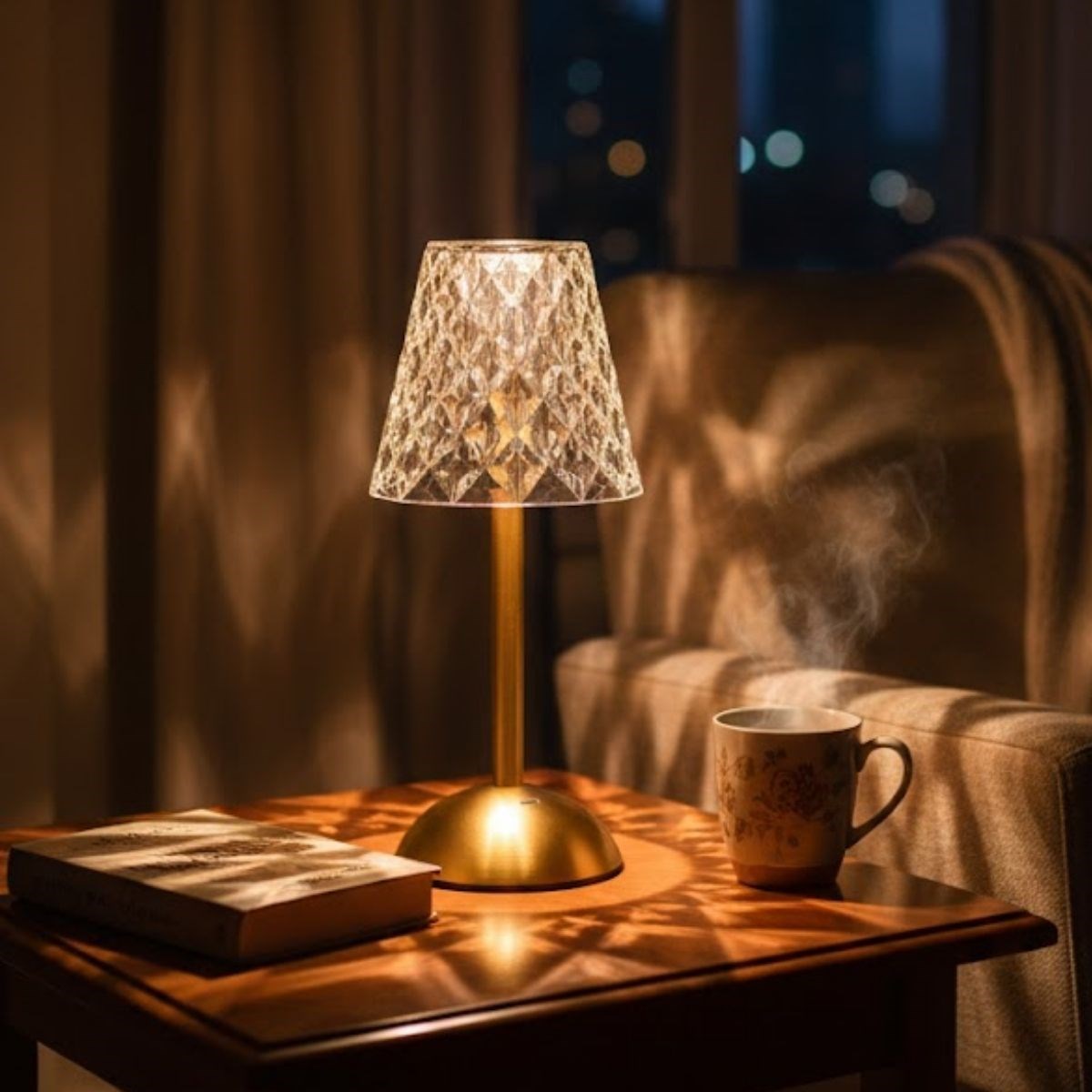 Uzun Klasik Şeffaf Baklava Model LED Masa Lambası – Dokunmat