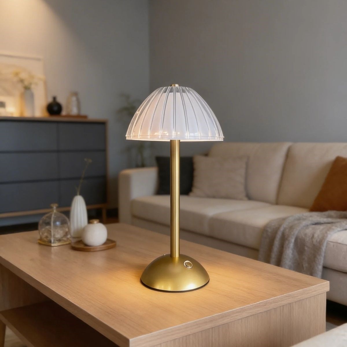 Uzun Mantar Çizgili Model LED Masa Lambası – Dokunmatik, 3 R