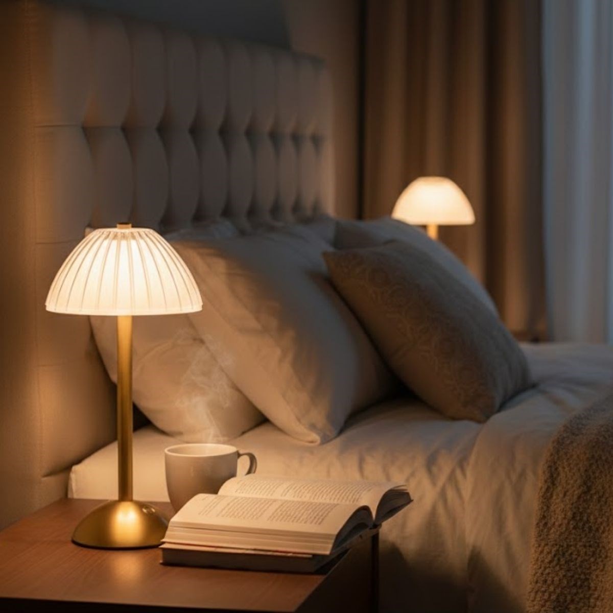 Tall Mushroom Striped LED Desk Lamp – Touch Control, 3 Color Modes, Rechargeable (5563) #4