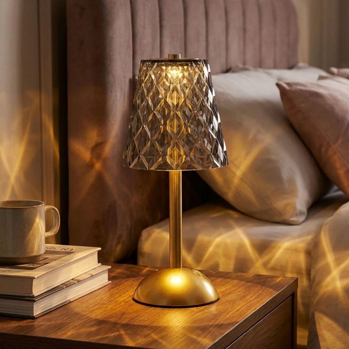 Uzun Klasik Gri Baklava Model LED Masa Lambası – Dokunmatik,