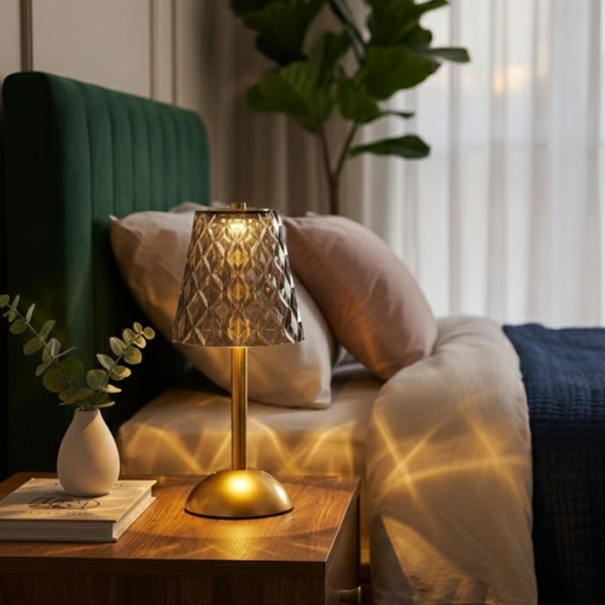 Tall Classic Grey Baklava LED Table Lamp – Touch, 3 Color Light Modes, Rechargeable #3