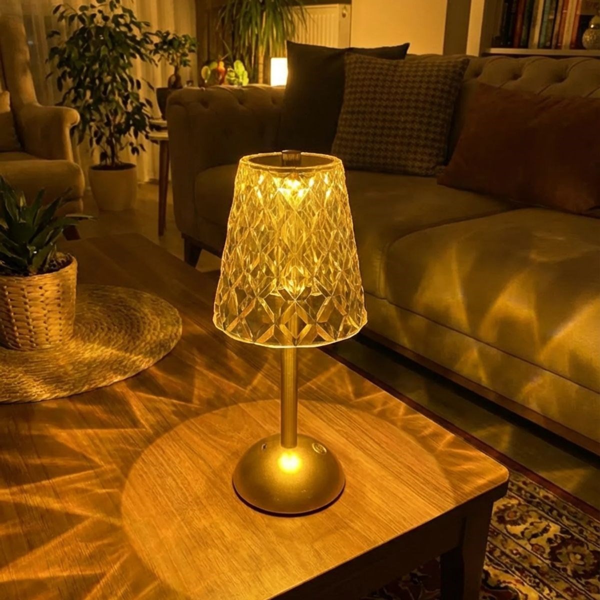 Tall Classic Grey Baklava LED Table Lamp – Touch, 3 Color Light Modes, Rechargeable #4