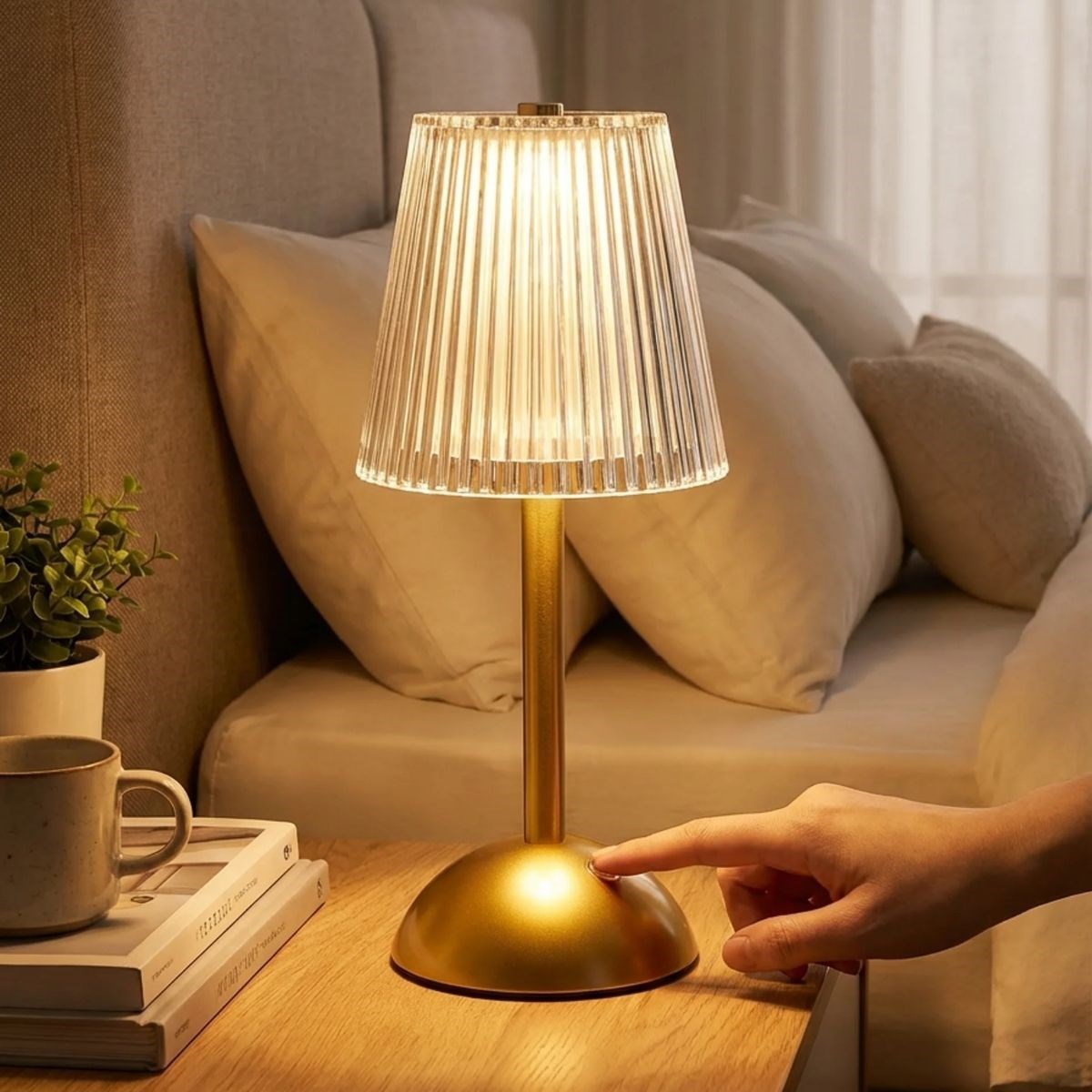 Long Classic Striped LED Table Lamp – Touch Control, 3 Color Modes #2
