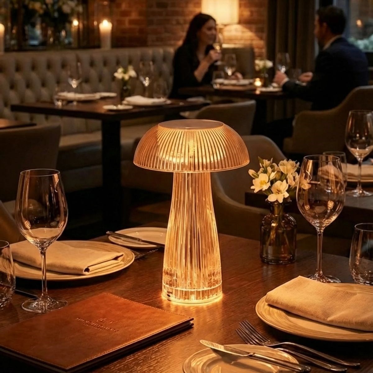 Şeffaf Mantar Model LED Masa Lambası –Kumandalı Şarjlı, Doku