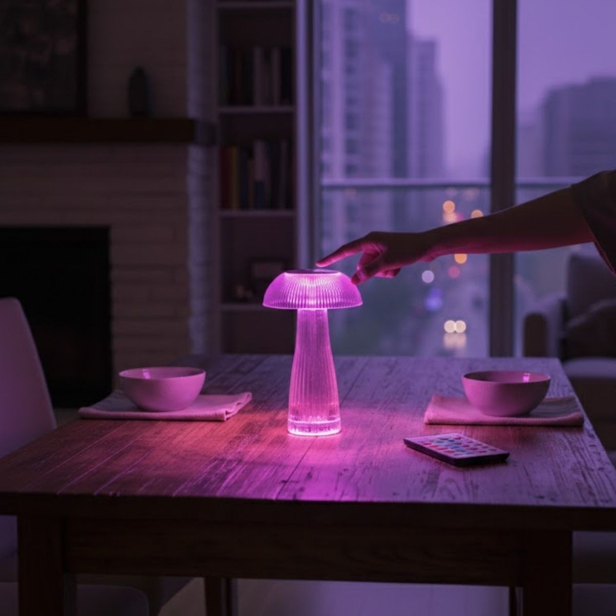 Transparente Pilz-LED-Tischlampe – Fernbedienung, kabellos, Touchscreen, Farblichmodi #3