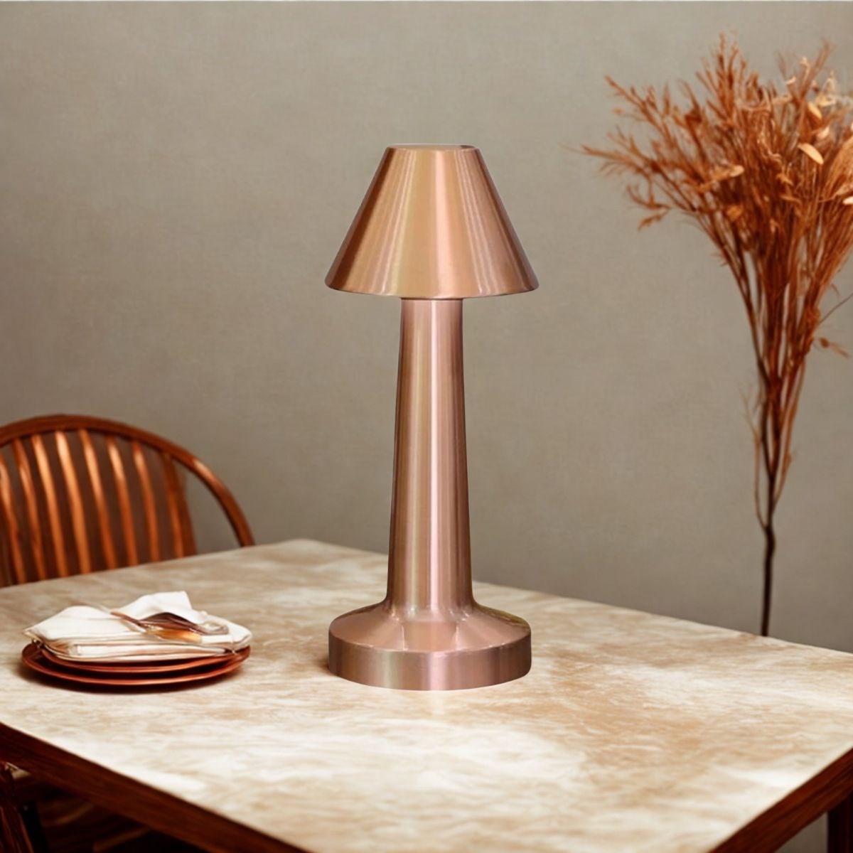 Çatı Model Bronz Renk Şarjlı Dokunmatik 3 Renkli LED Masa Lambası (5563) #2