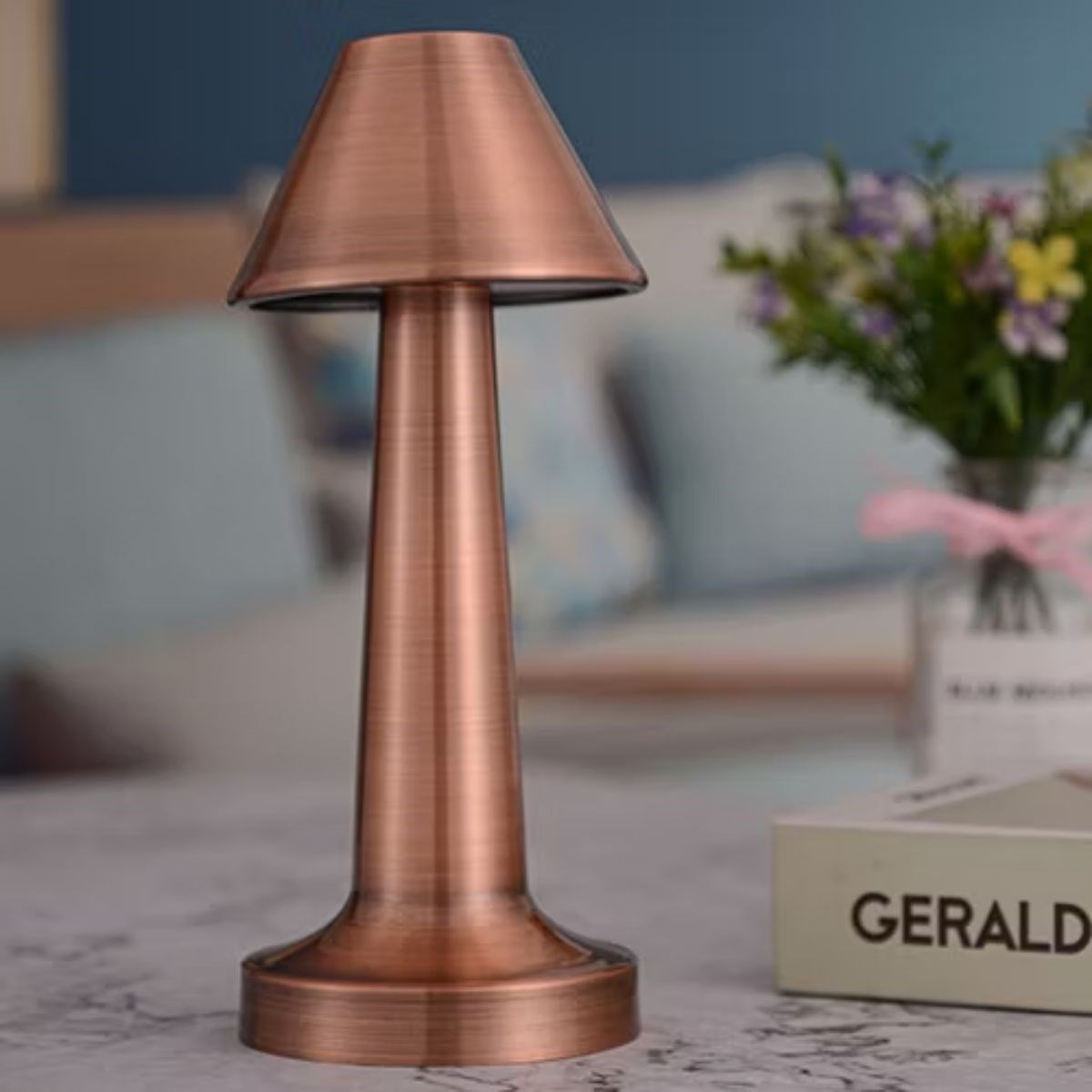 Çatı Model Bronz Renk Şarjlı Dokunmatik 3 Renkli LED Masa Lambası (5563) #5