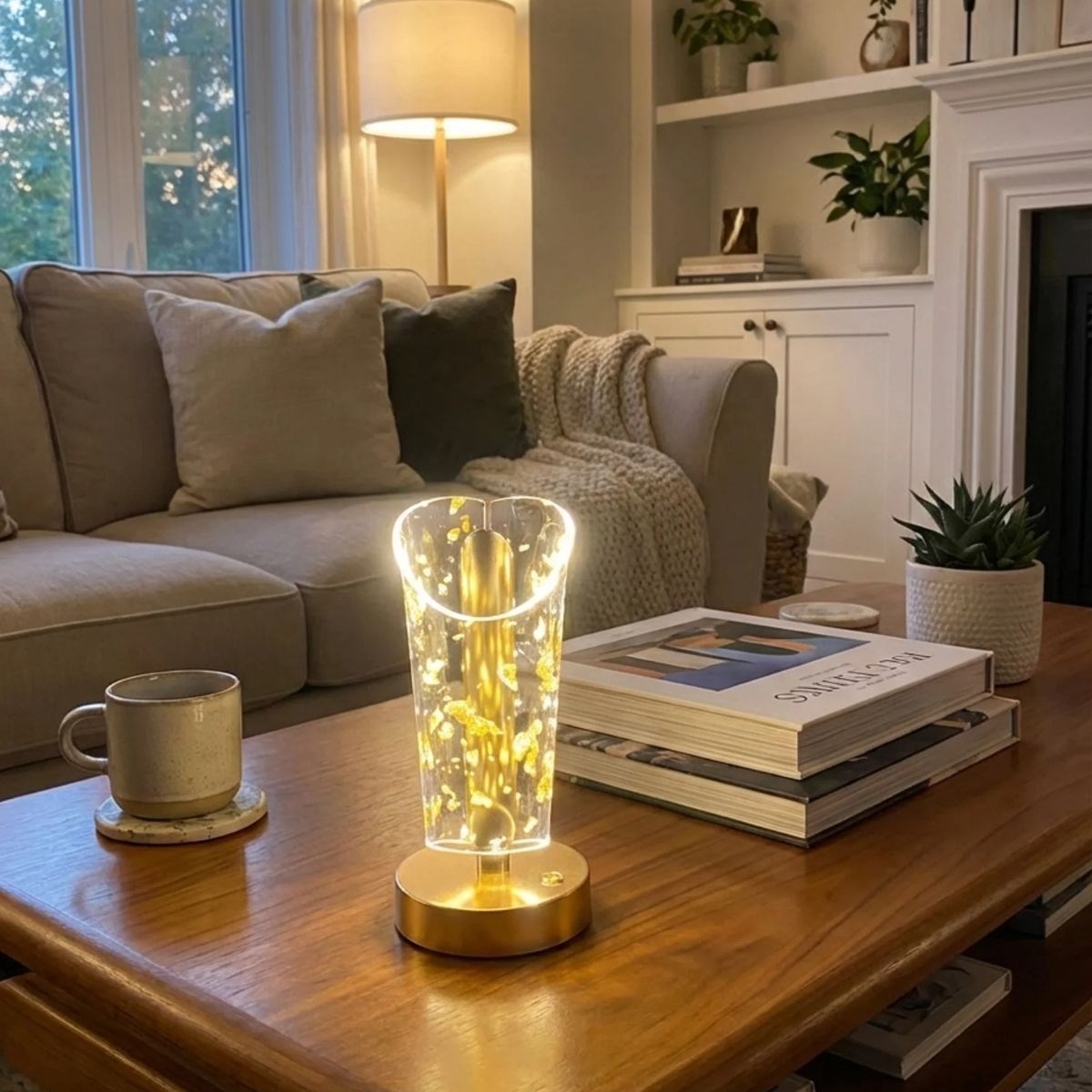 Açık Silindirik Kristal Altın Toz Model LED Masa Lambası – Gold Tabanlı, Dokunmatik, 3 Renk Işık Modlu, Şarjlı Modern Dekoratif Gece Lambası (5563) #3