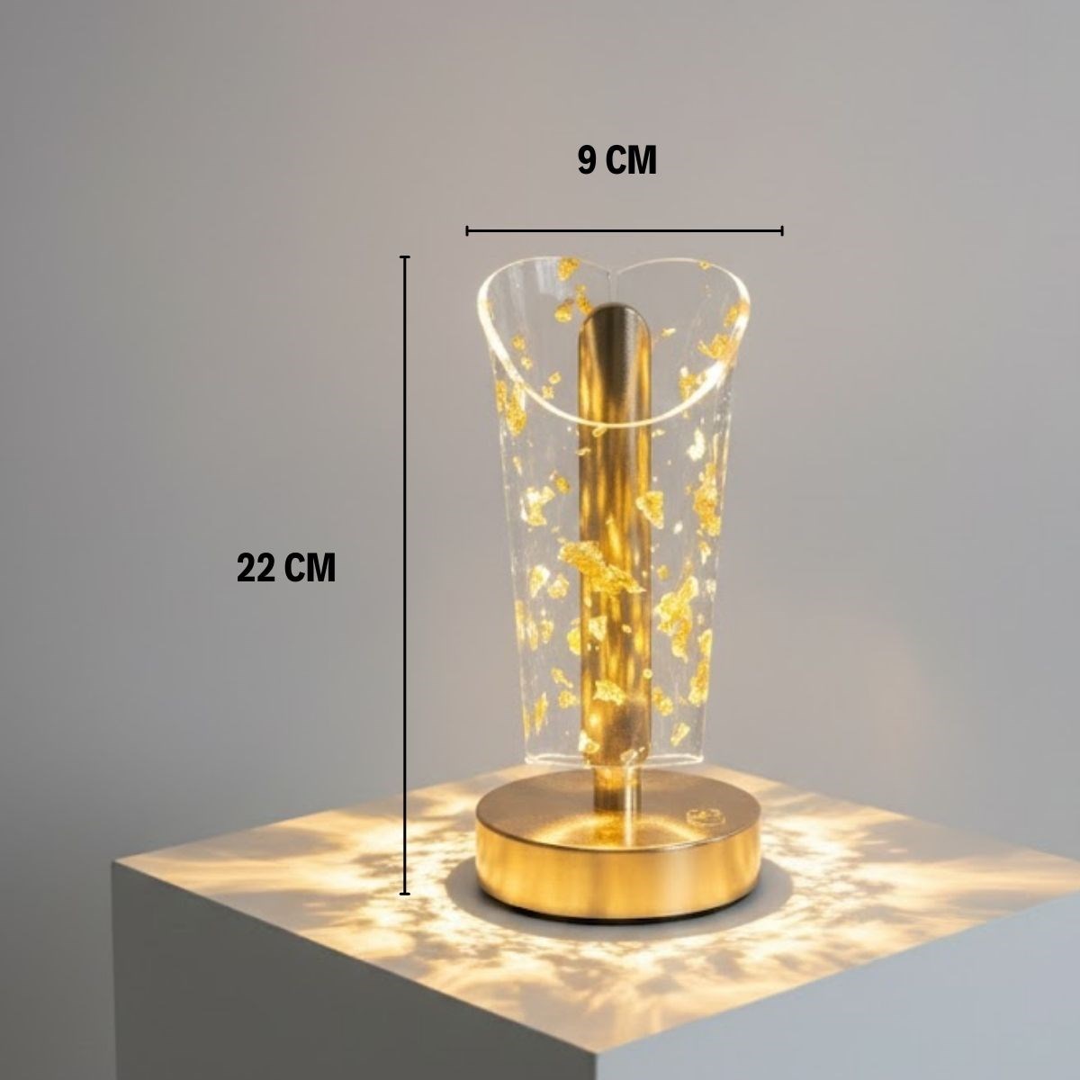 Açık Silindirik Kristal Altın Toz Model LED Masa Lambası – Gold Tabanlı, Dokunmatik, 3 Renk Işık Modlu, Şarjlı Modern Dekoratif Gece Lambası (5563) #5