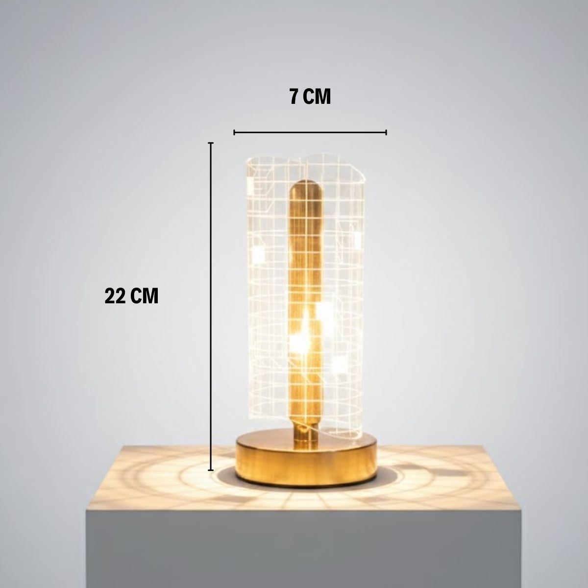 Dalgalı Silindirik Kristal Kareli Model LED Masa Lambası – Gold Tabanlı, Dokunmatik, 3 Renk Işık Modlu, Şarjlı Modern Dekoratif Gece Lambası (5563) #5