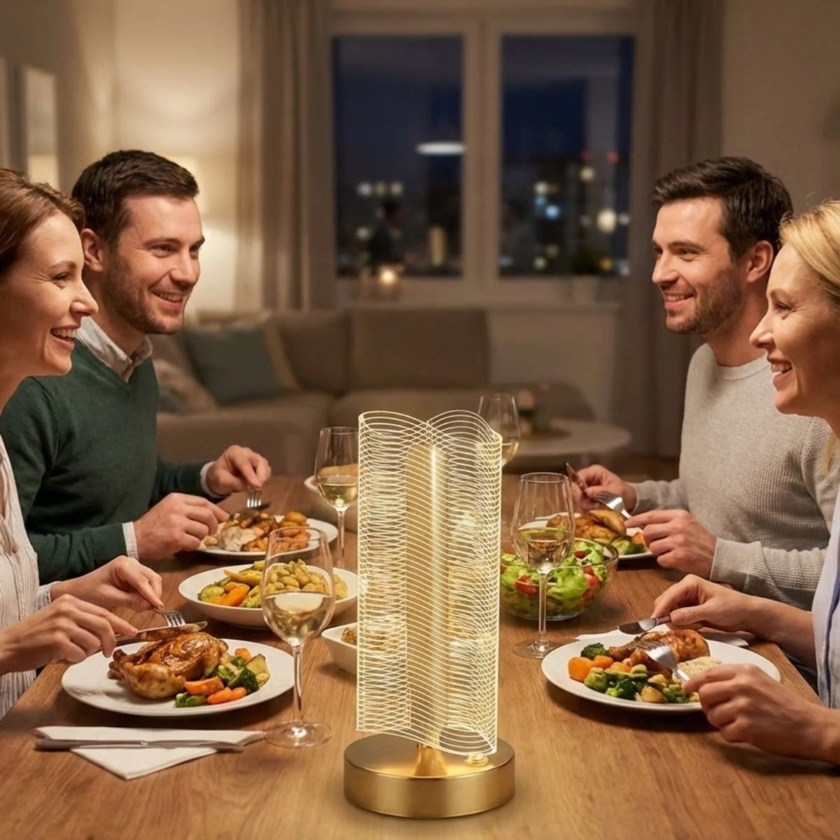 Gewellte zylindrische Kristall-Rillen LED Tischleuchte – Gold-Basis, Touchscreen, 3-Farben-Lichtmodus, aufladbar modernes dekoratives Nachtlicht (5563) #3