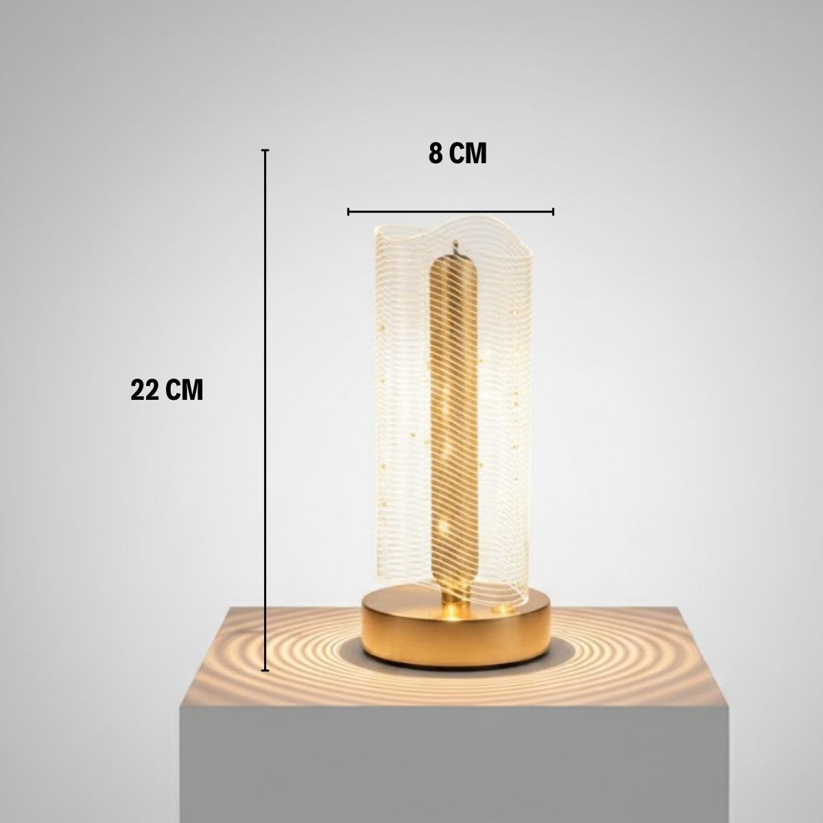Gewellte zylindrische Kristall-Rillen LED Tischleuchte – Gold-Basis, Touchscreen, 3-Farben-Lichtmodus, aufladbar modernes dekoratives Nachtlicht (5563) #5