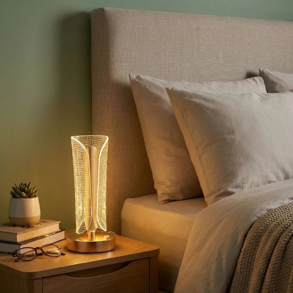 İki Yandan Kavisli Silindirik Çizgi Model Kristal LED Masa Lambası – Dokunmatik, 3 Renk Işık Modlu, Şarjlı Dekoratif Gece Lambası (5563) #3