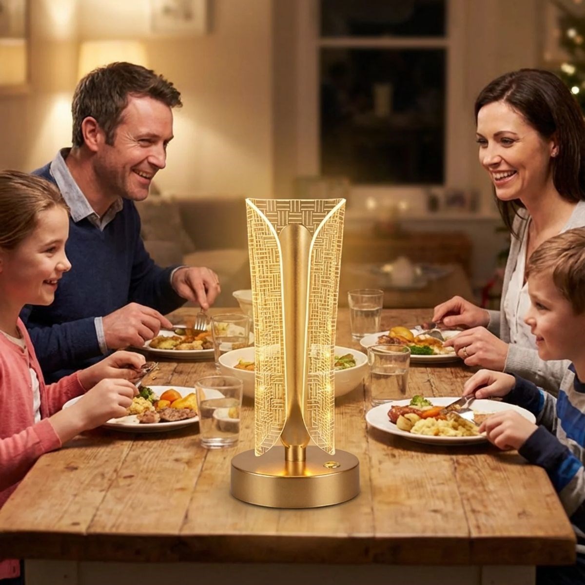 İki Yandan Kavisli Silindirik Çizgi Model Kristal LED Masa Lambası – Dokunmatik, 3 Renk Işık Modlu, Şarjlı Dekoratif Gece Lambası (5563) #4