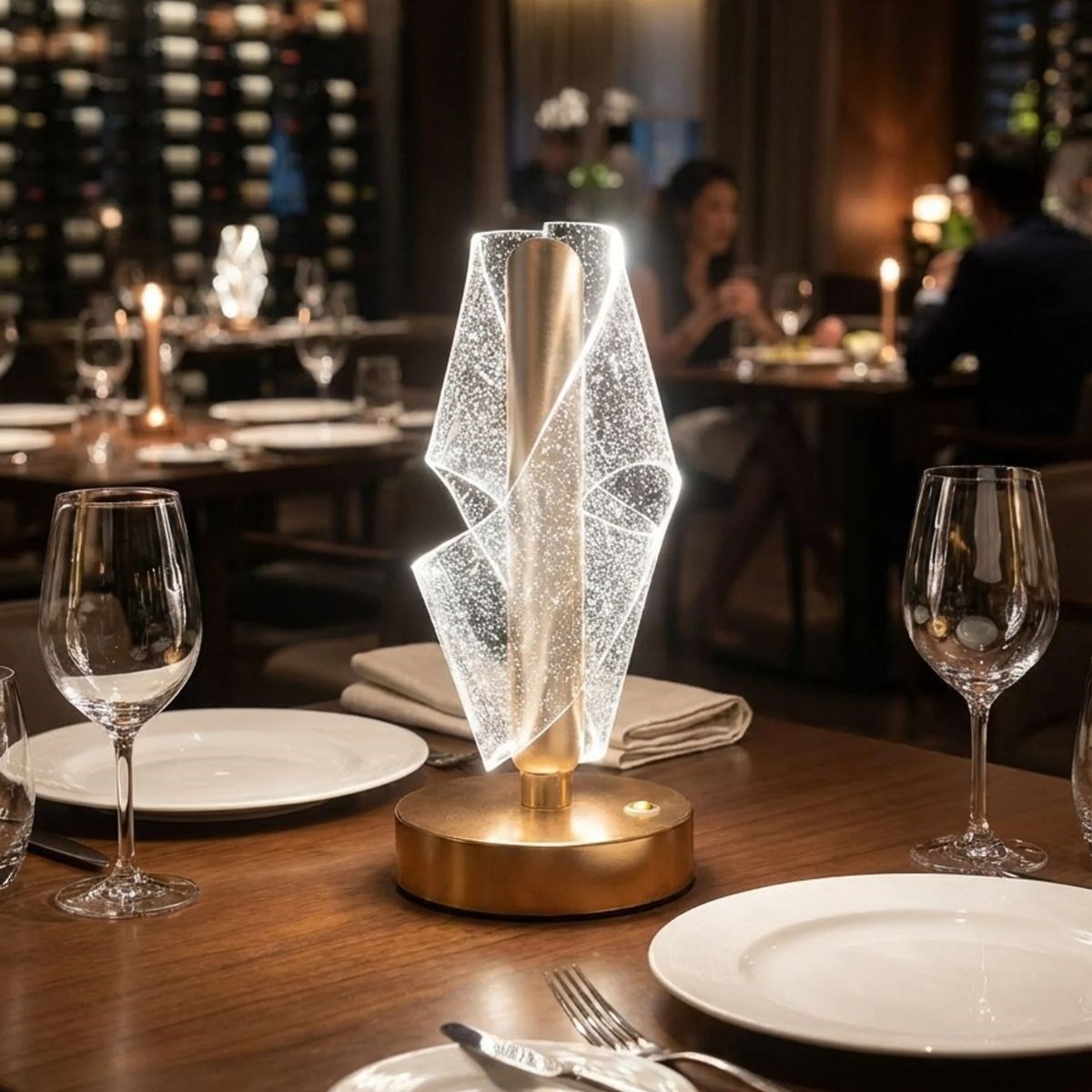 Çapraz Kavisli Ters Kristal Simli LED Masa Lambası – Gold Gövdeli, Dokunmatik, 3 Kademe Işık Ayarlı Şarjlı Dekoratif Lamba (5563) #4