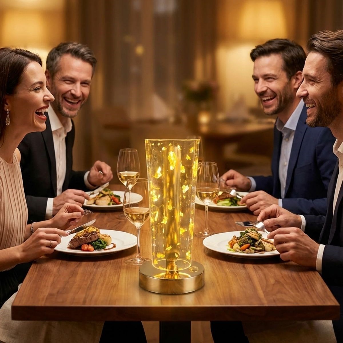 Silindirik Kristal Altın Toz Model LED Masa Lambası – Gold Tabanlı, Dokunmatik, 3 Renk Işık Modlu, Şarjlı Modern Dekoratif Gece Lambası (5563) #3