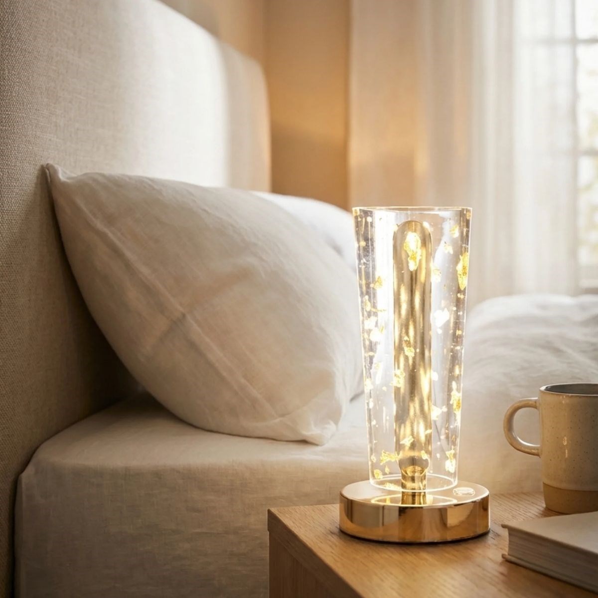 Silindirik Kristal Altın Toz Model LED Masa Lambası – Gold Tabanlı, Dokunmatik, 3 Renk Işık Modlu, Şarjlı Modern Dekoratif Gece Lambası (5563) #4