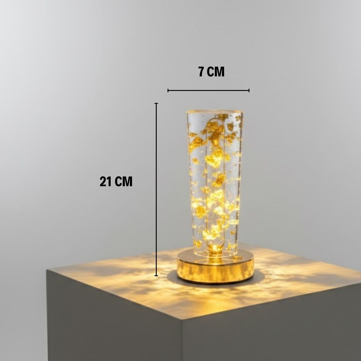 Silindirik Kristal Altın Toz Model LED Masa Lambası – Gold Tabanlı, Dokunmatik, 3 Renk Işık Modlu, Şarjlı Modern Dekoratif Gece Lambası (5563) #5