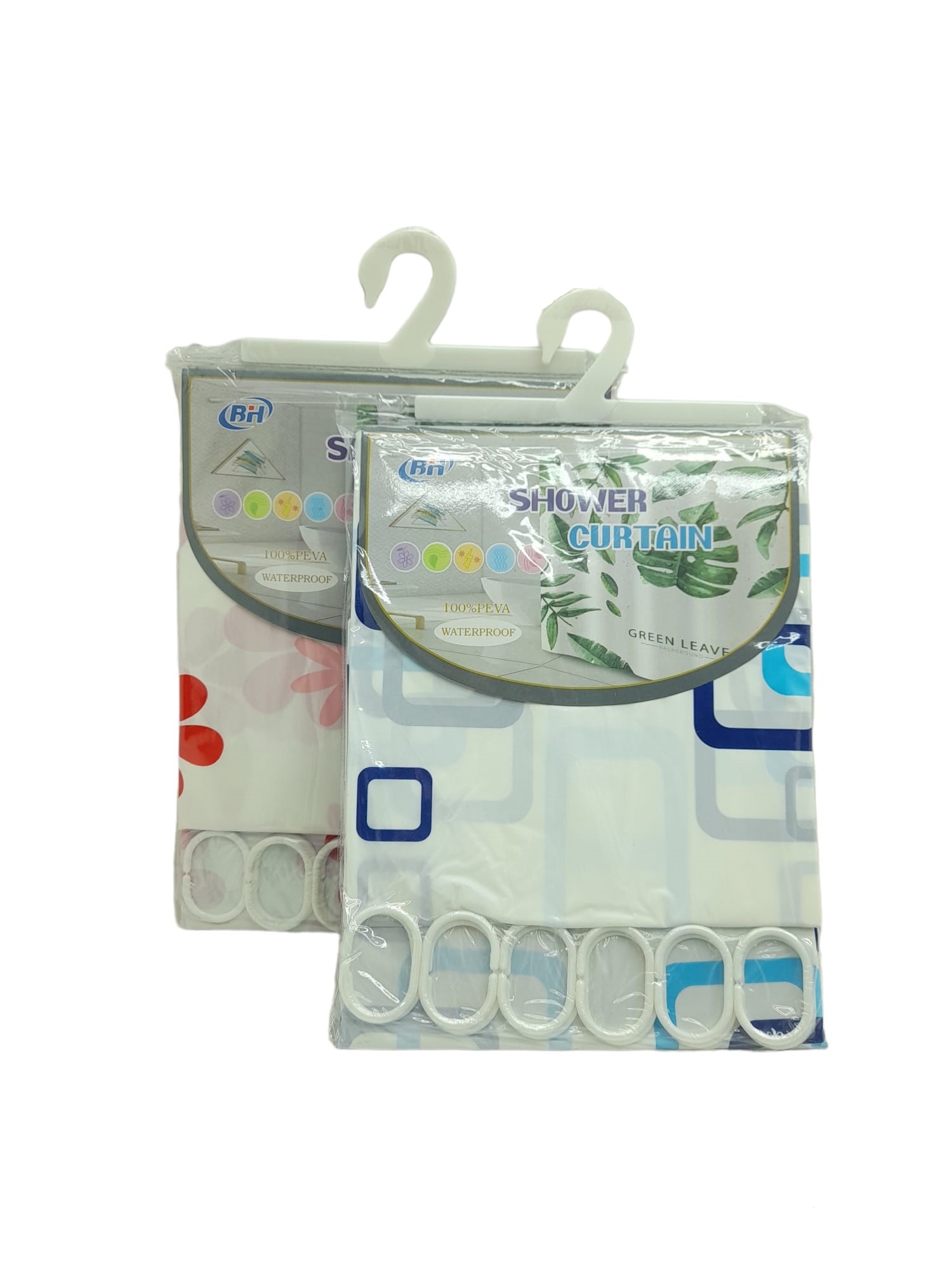 Doppelflügel PVC Duschvorhang 2er Set 90x180cm - 12 Ringe (5563)