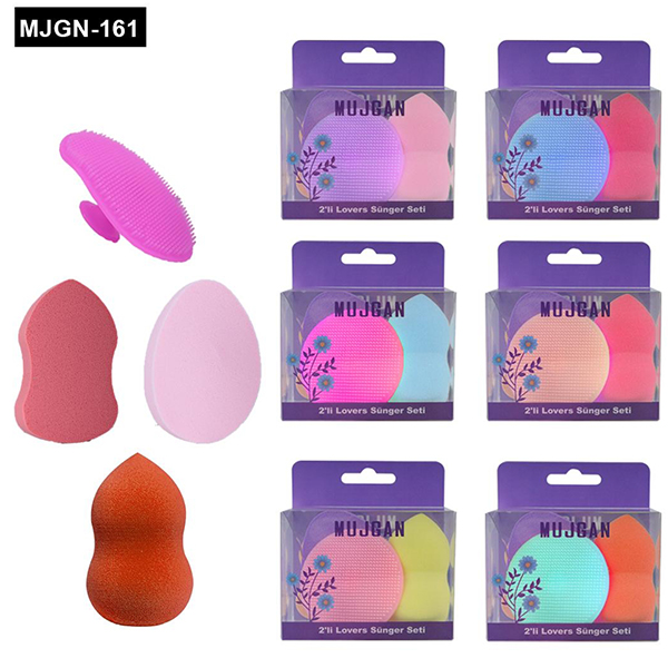 3+1 PARÇA RENKLİ MAKYAJ SÜNGER SİLİKON FIRÇA SETİ (5563)