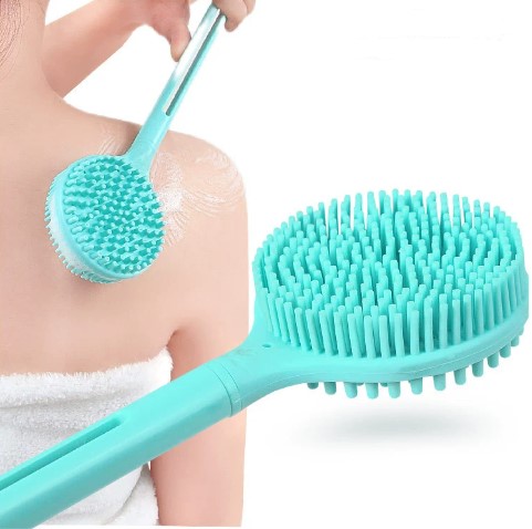 Doppelseitige Silikon-Badebürste mit langem Griff CM-331 (55