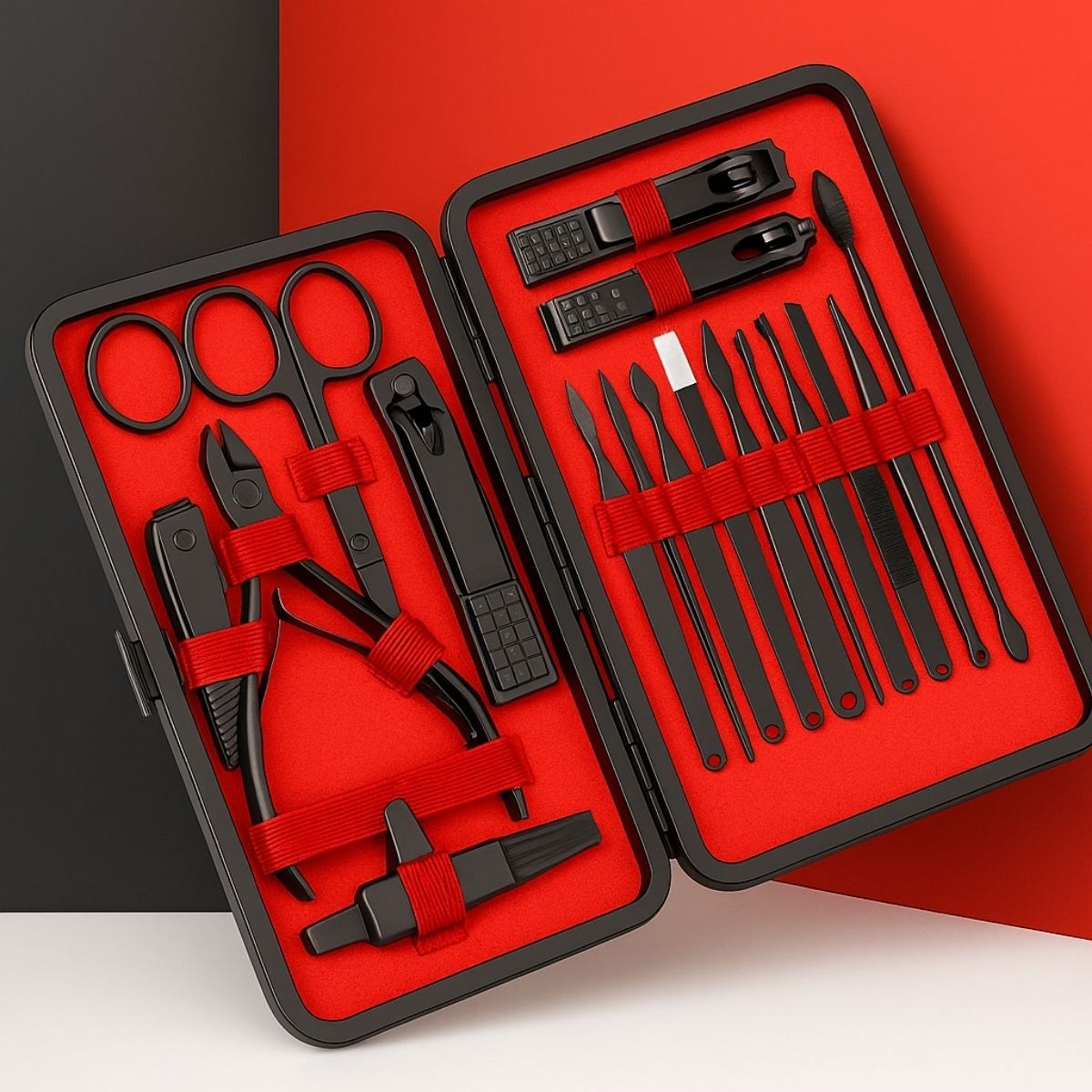 24 Parça Kendiliğinden Deri Çantalı Seyahat Tipi Manikür Ped