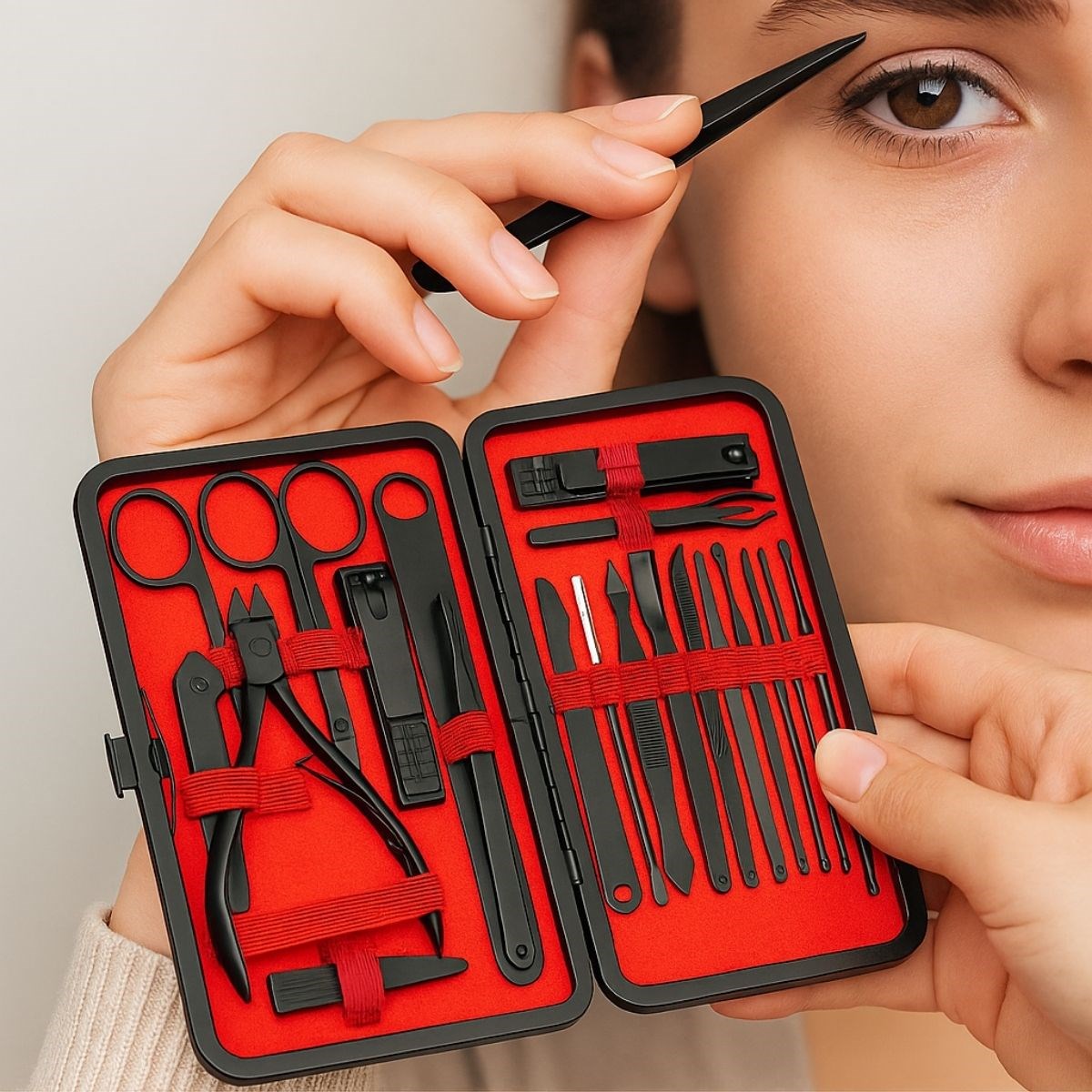 24 Parça Kendiliğinden Deri Çantalı Seyahat Tipi Manikür Pedikür Seti (5563) #2