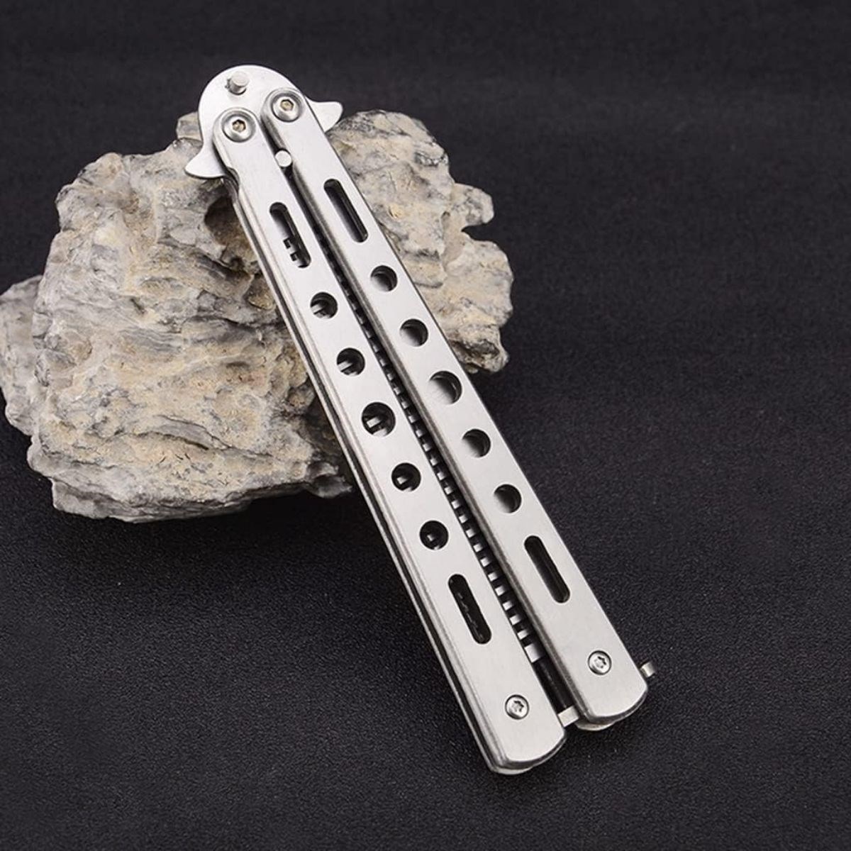 Gri Katlanabilir Paslanmaz Çelik Kelebek Bıçak Tarak Sakal Bıyık Fırçası Profesyonel Saç Kesimi İçin Tarak (5563) #3