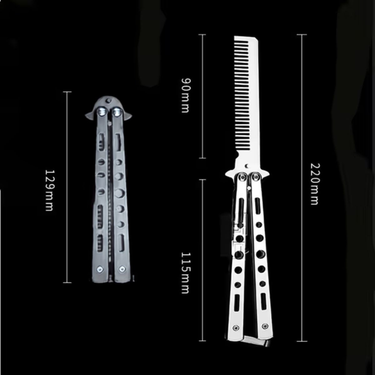 Gri Katlanabilir Paslanmaz Çelik Kelebek Bıçak Tarak Sakal Bıyık Fırçası Profesyonel Saç Kesimi İçin Tarak (5563) #4