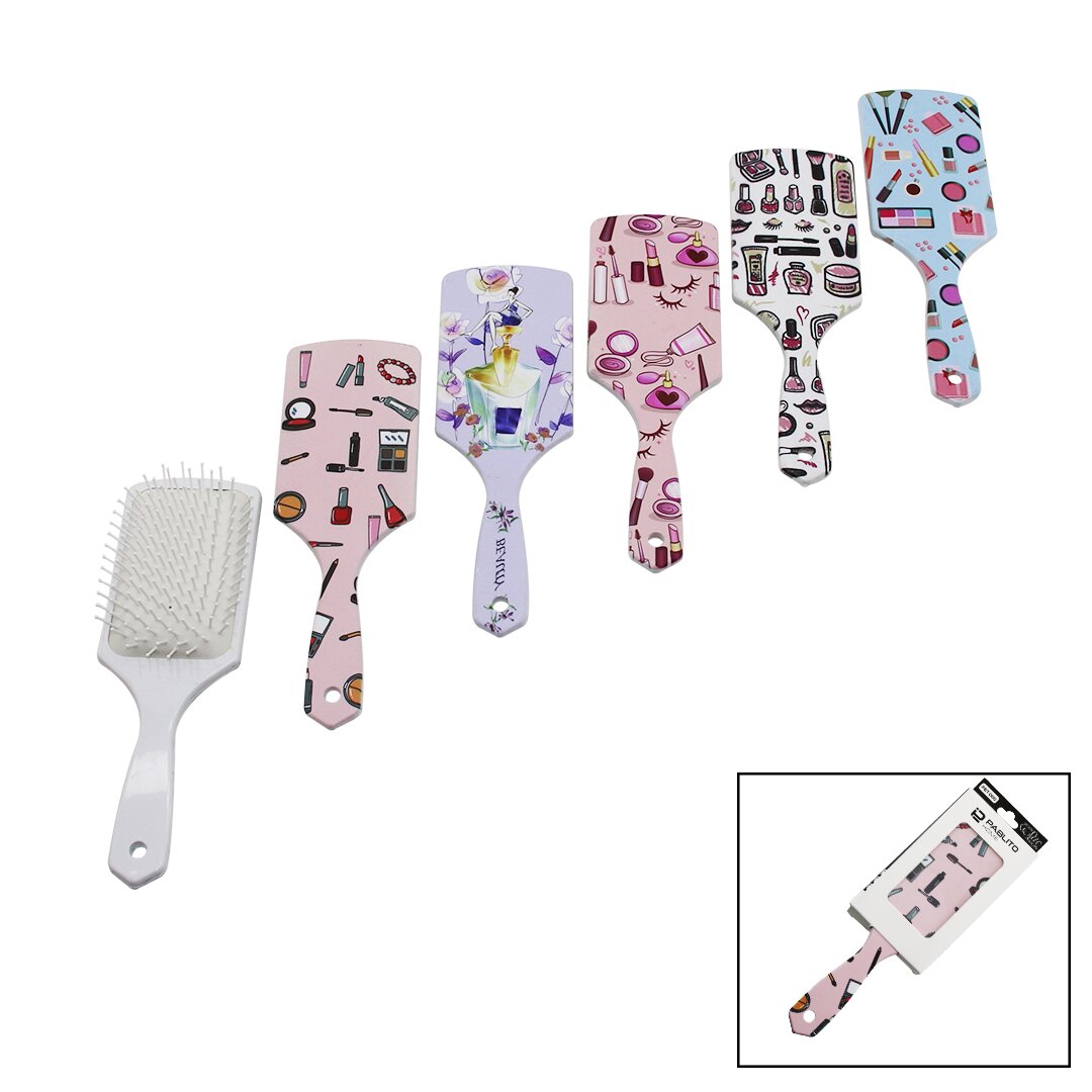 Haarbürste - Kamm mit farbigem Kunststoffgriff - weiße Borst