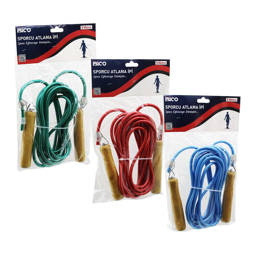 Farbiges PVC-Springseil mit Holzgriff 5m (5563)