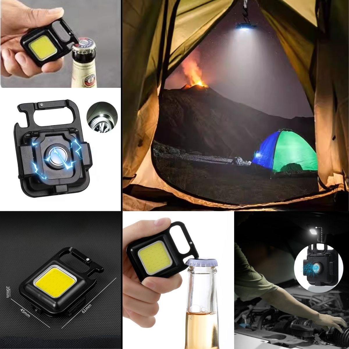 Mini LED Campinglampe mit Schlüsselanhänger, Flaschenöffner und Magnet (5563) #5
