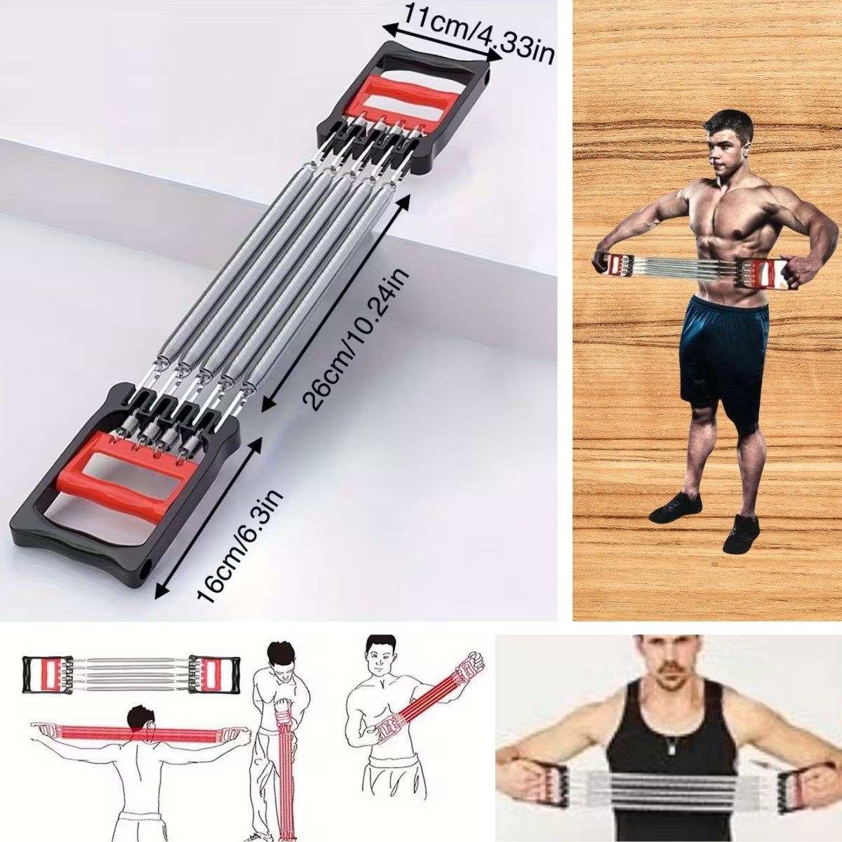 Göğüs Genişletme ve Kuvvet Egzersiz Aleti – 5 Yaylı 5 Kademeli Ayarlanabilir Fitness ve Kuvvet Antrenmanı Ekipmanı (5563) #5