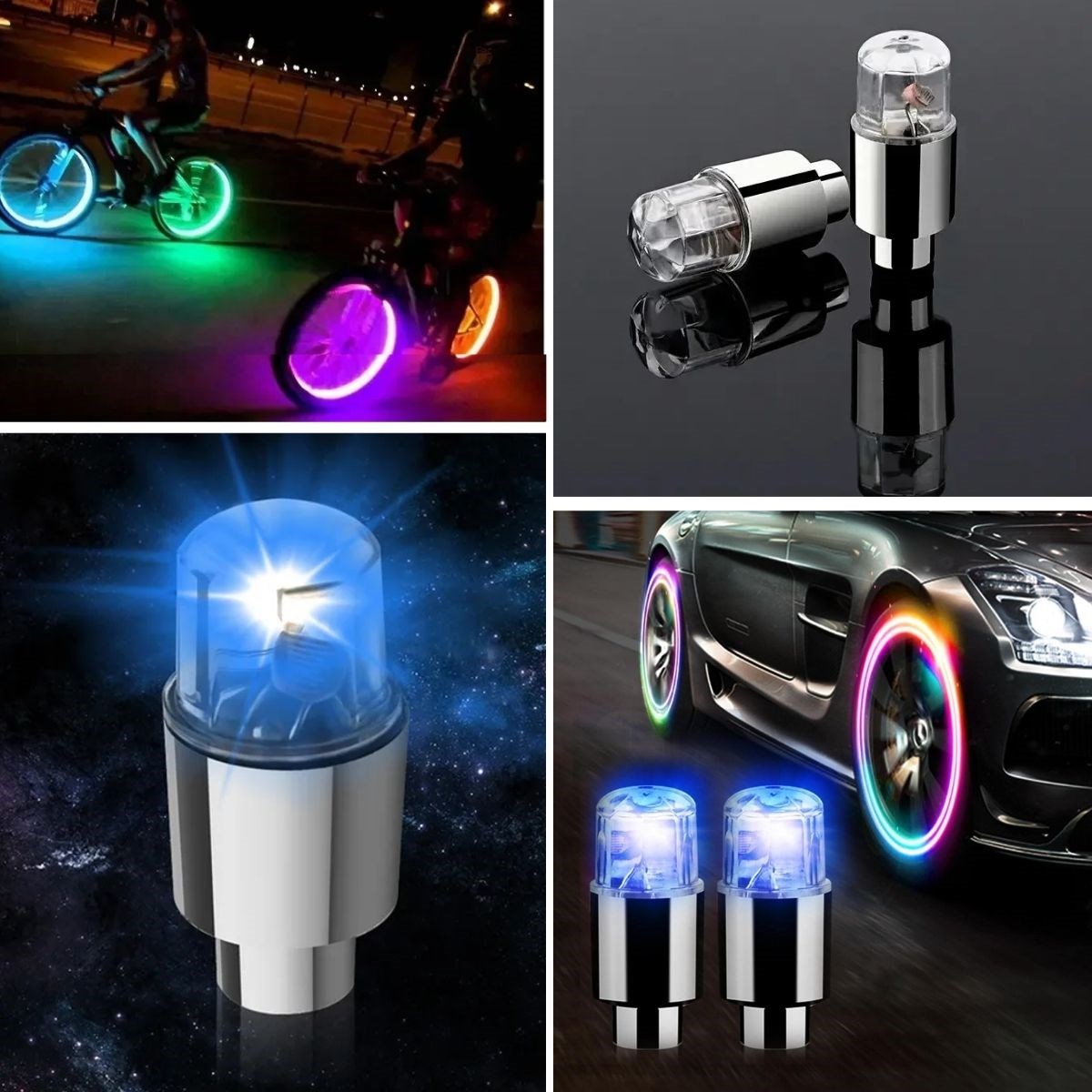 2er Set Blaue LED Ventilkappen mit Licht für Auto und Fahrrad (5563) #2