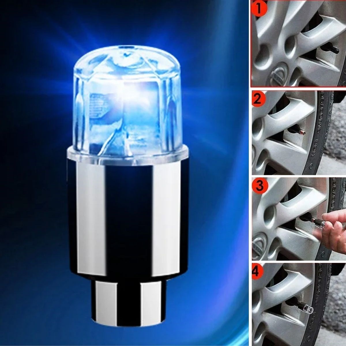 2er Set Blaue LED Ventilkappen mit Licht für Auto und Fahrrad (5563) #4
