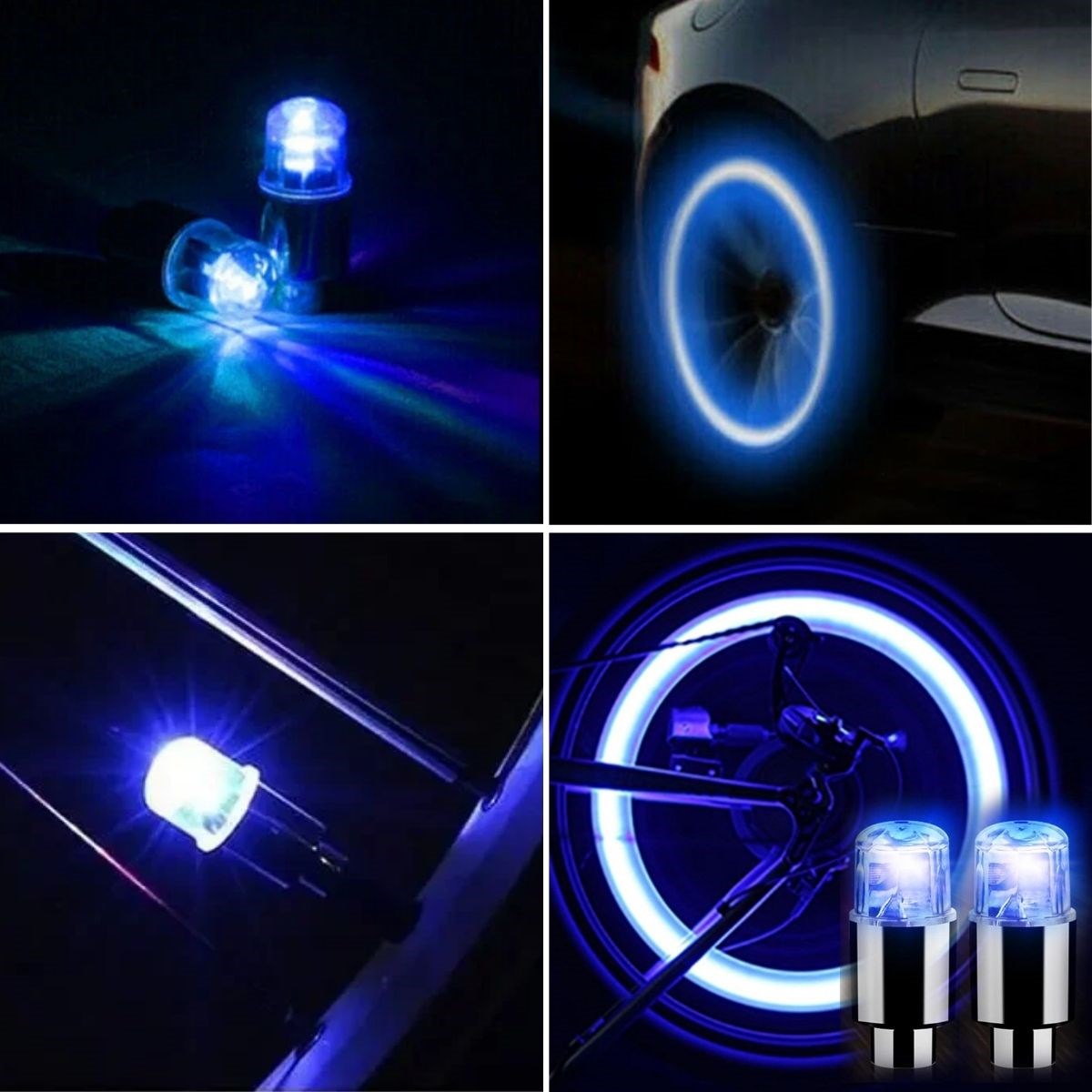 2er Set Blaue LED Ventilkappen mit Licht für Auto und Fahrrad (5563) #5