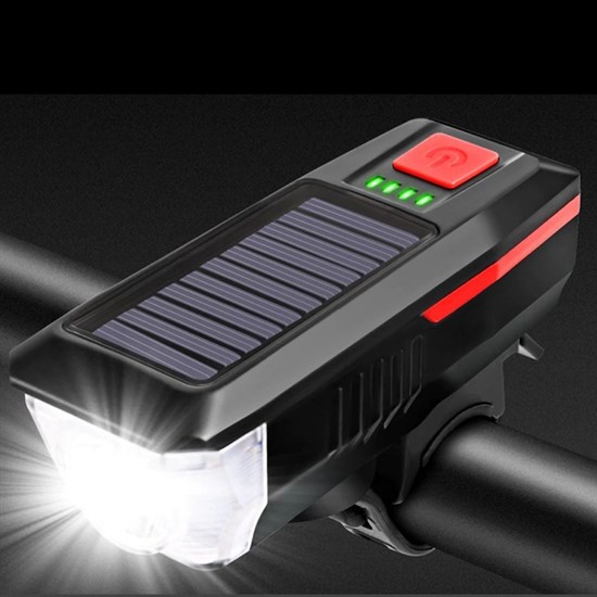 Solar USB Rechargeable LED Bike Light with Horn & Waterproof