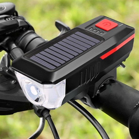 Solar USB Rechargeable LED Bike Light with Horn & Waterproof (5563) #4