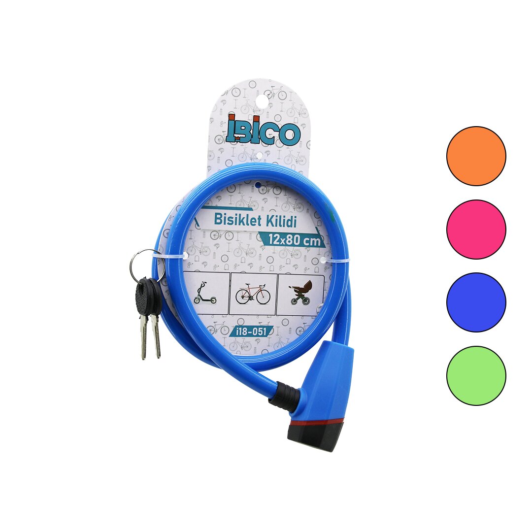 Keyed Plastic Head Bicycle Lock Steel Wire Colored Sheath 12