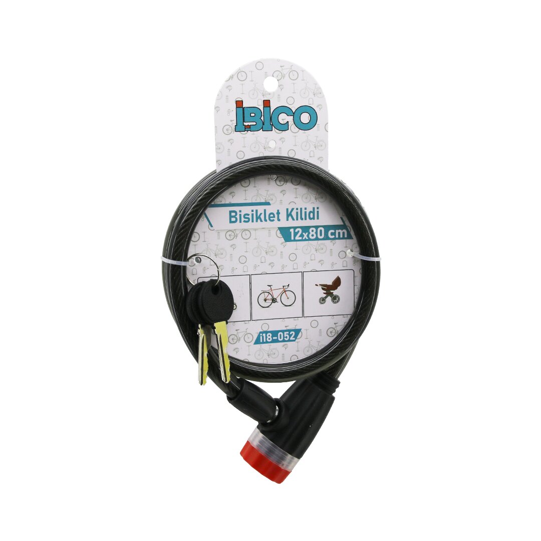 Keyed Rotary Lock Plastic Head Bicycle Lock Steel Cable Blac