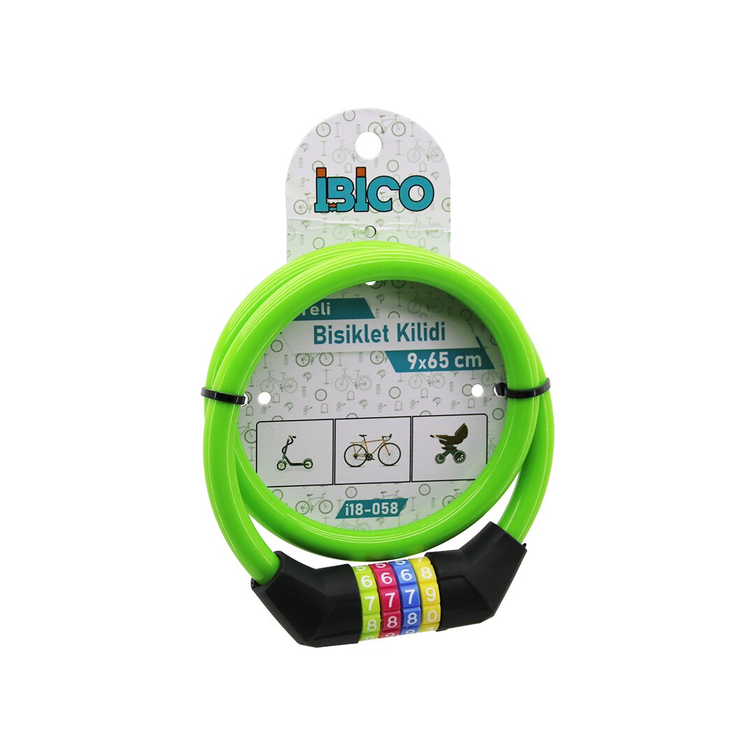 Coded Thin Bicycle Lock Steel Wire Green Case 9MMX65CM (5563