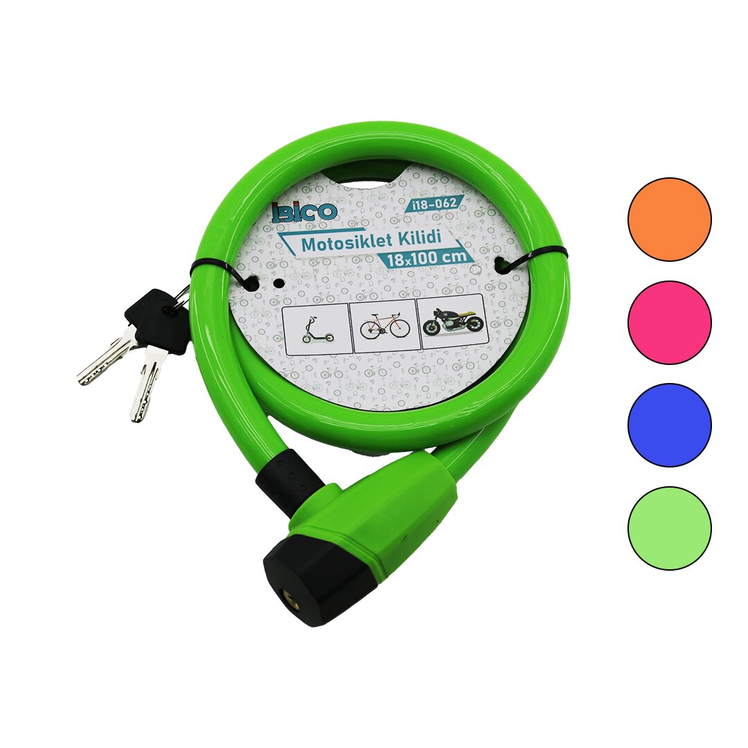 Keyed Heavy-Duty Motor Bike Lock Steel Cable Colored Case 18