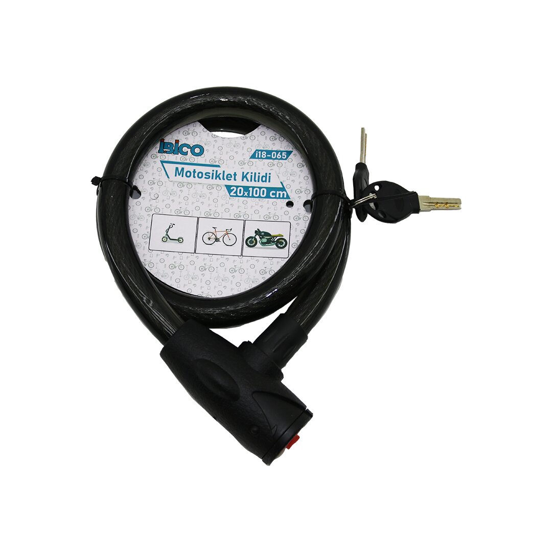 Key Lock Cable Bike Lock Steel Wire 20MM x 100CM Black (5563